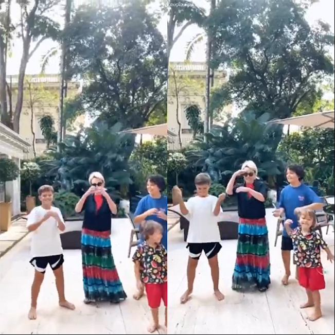 Ana Maria apareceu ao lado do seu neto, Bento, fazendo a coreografia da música e encantou os seguidores.